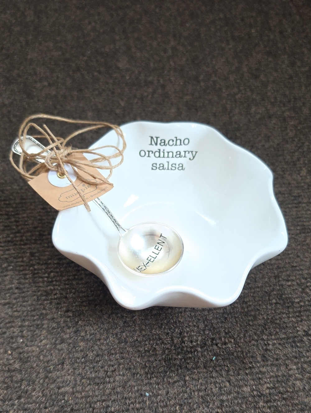 MUD PIE CIRCA - White 'Nacho ordinary salsa' Ceramic Serving Bowl with Ladle